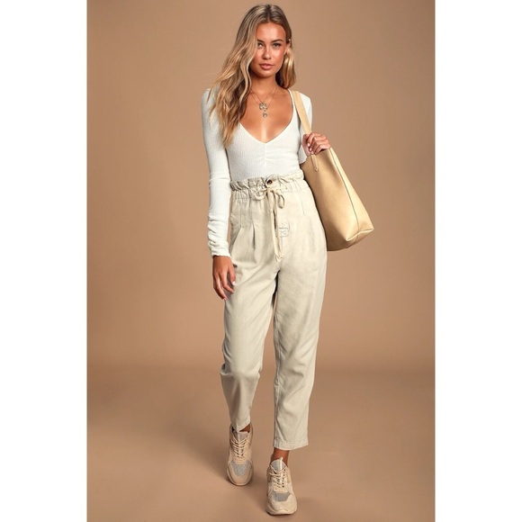Free People Margate Beige High Waist Pleated Trouser Pants Size M - Picture 2 of 13